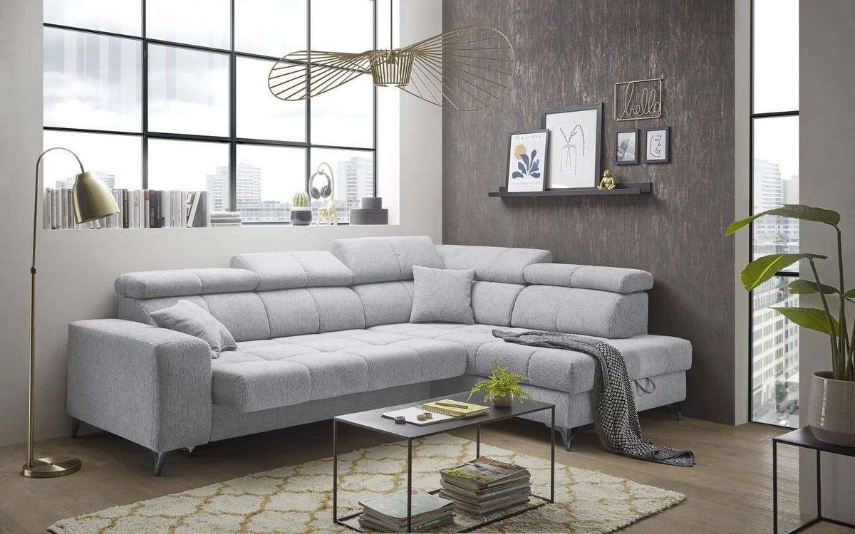 ECKSOFA mit elektrischer Wallaway-Funktion und vielseitigen Anpassungsmöglichkeiten - Hellgrau, Textil (198/282cm) - ed exciting design