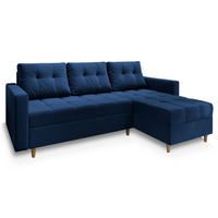 ECKSOFA MILO L Blau Plüsch-Stoff mit Schlaffunktion - Blau, Holz (220/140cm) - MASSENO