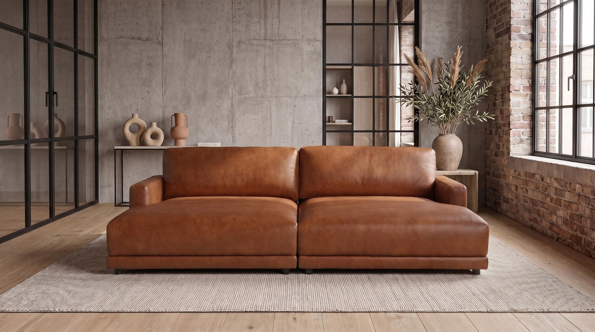 BIG SOFA MARLIN Braun Lederfaserstoff - Dunkelbraun/Schwarz, Leder/Kunststoff (262/80/168cm) - KAWOLA