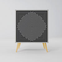 SIDEBOARD POLYGON ILLUSION, Grau, 57,5x42x75,5 cm, Goldfarbene Metallfüße - Goldfarben/Multicolor, Holzwerkstoff/Metall (57.5/75.5/42cm) - SpaceRebels