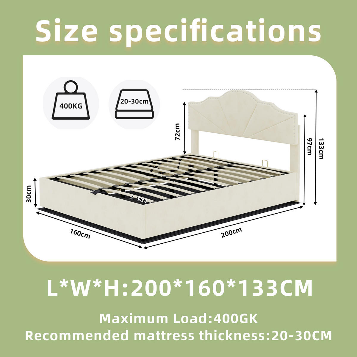STAURAUMBETT 160/200 cm DE-32959 mit Pneumatik-Stauraum und Matratze Beige - Beige, Metall (160/200cm) - ComfortXL