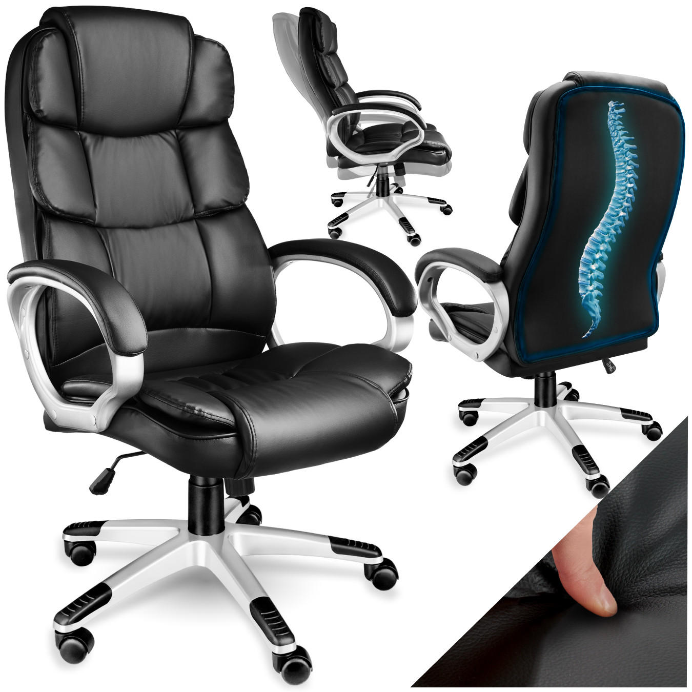 BÜROSTUHL Jonas, einstellbare Wippfunktion, schwarz - Schwarz, Textil (70/123/71cm) - tectake