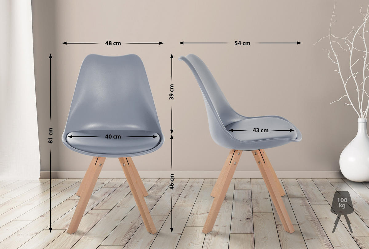 STUHL Kunststoff grau - Naturfarben/Grau, Holz/Kunststoff (48/81/54cm) - CLP