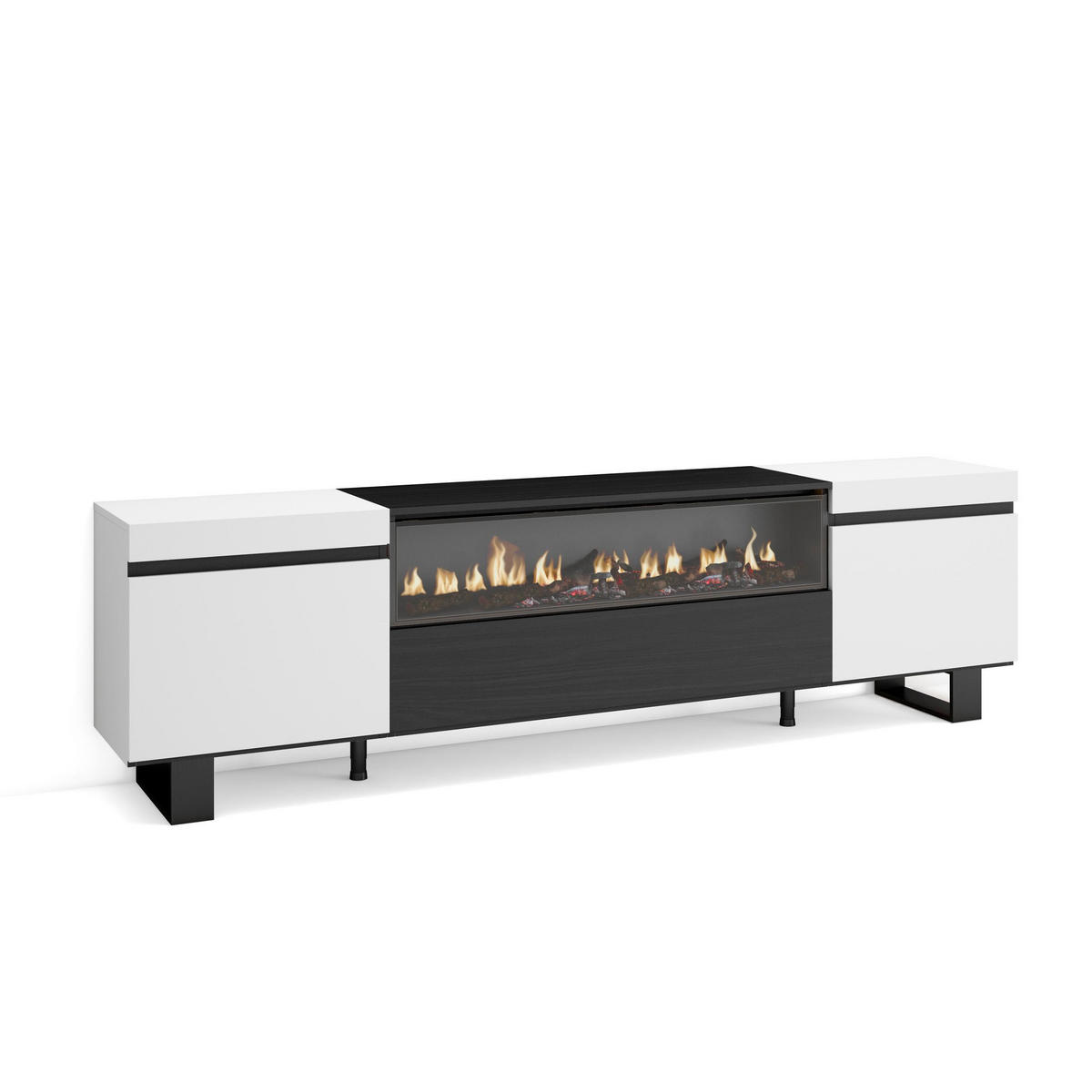 LOWBOARD Elektrokamin, weiß, schwarz, 200/35/57cm - Weiß, Holzwerkstoff (200/57/35cm) - Skraut Home