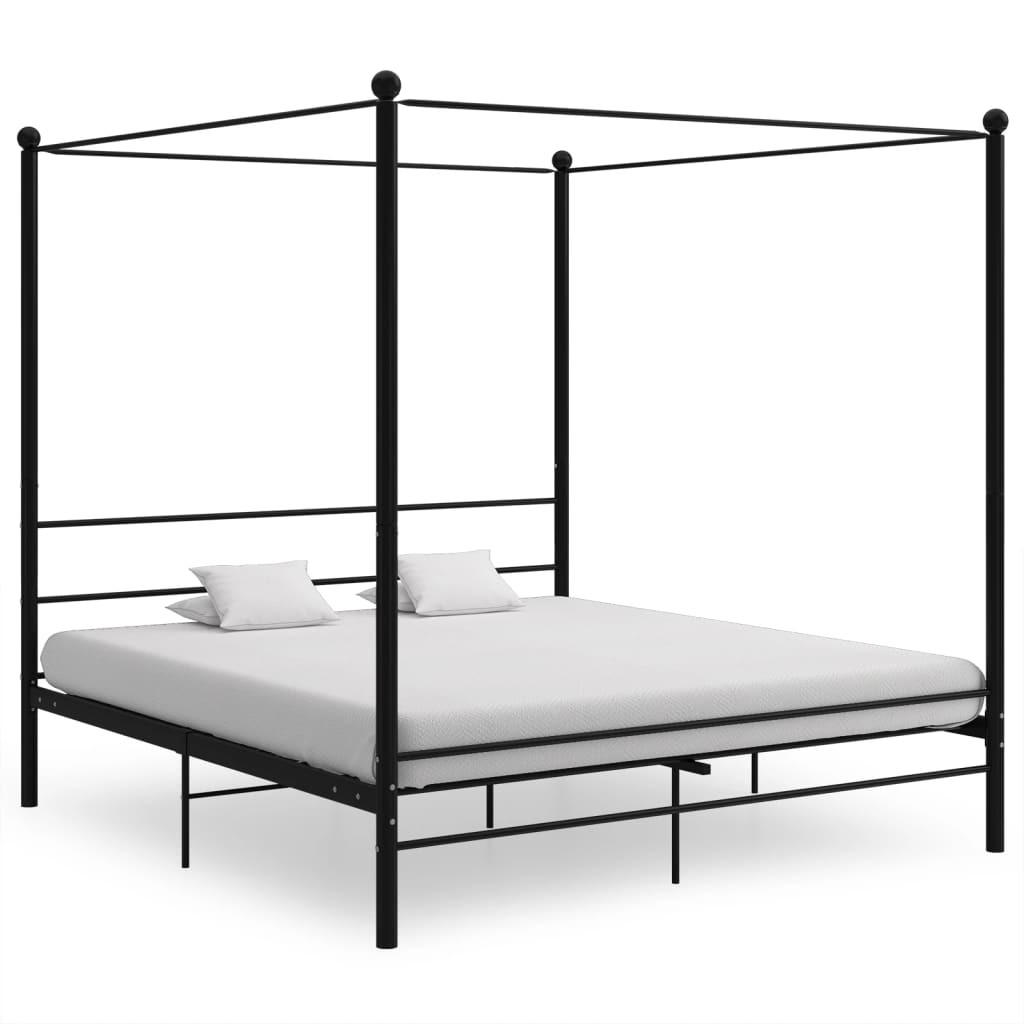 HIMMELBETT Schwarz Metall 200/200 Cm - Schwarz, Holz (200/200cm) - vidaXL