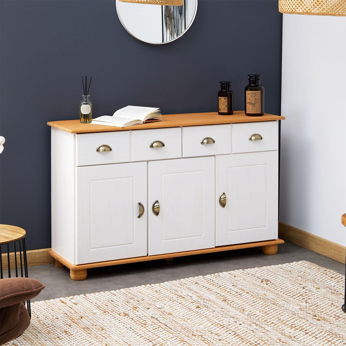 SIDEBOARD COLMAR - Weiß/Braun, Holz (116/74/35cm) - IDIMEX