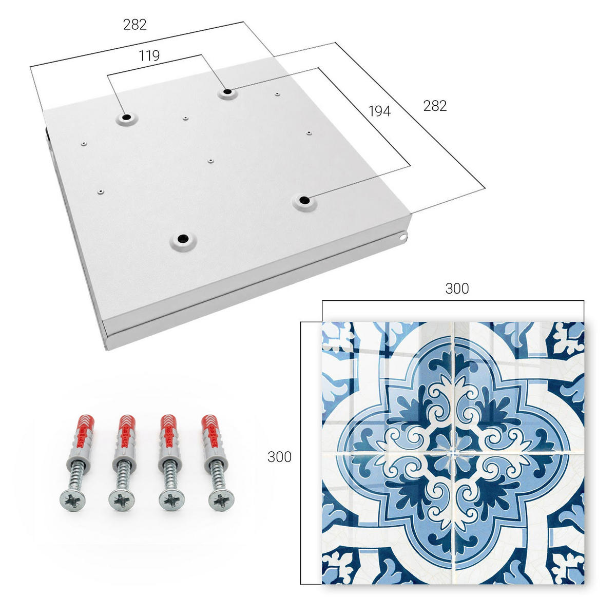 SCHLÜSSELBOX Weiß 30x30 cm – Türöffnung nach rechts - Blaue Fliesen - Blau, Metall (30/30/5cm) - TULUP