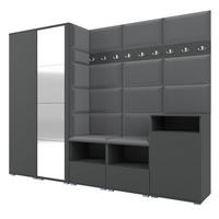 GARDEROBE NELA VIII 250 cm (Modulare Flurmöbel Graphit mit Spiegel & Sitzpolster Dunkelgrau 15 Set XL) - Dunkelgrau/Silberfarben, Holz/Holzwerkstoff (250/187/40cm) - Ravio
