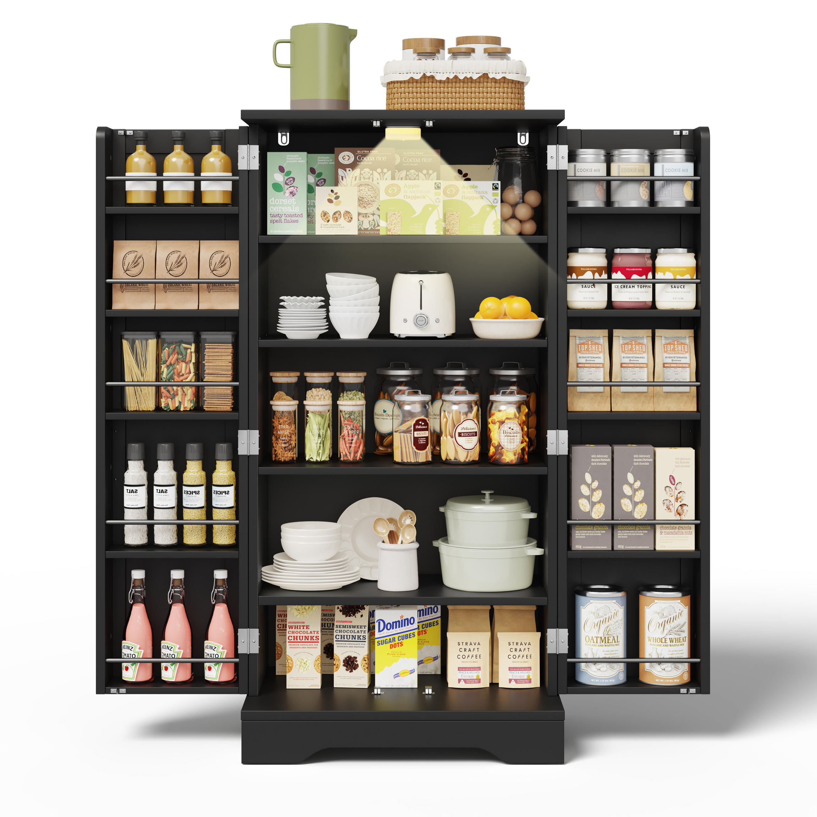 AUFBEWAHRUNGSSCHRANK 120x60x40cm Schwarz mit LED Licht & Wellentüren - Schwarz, Holzwerkstoff (40/120/60cm) - Modfu