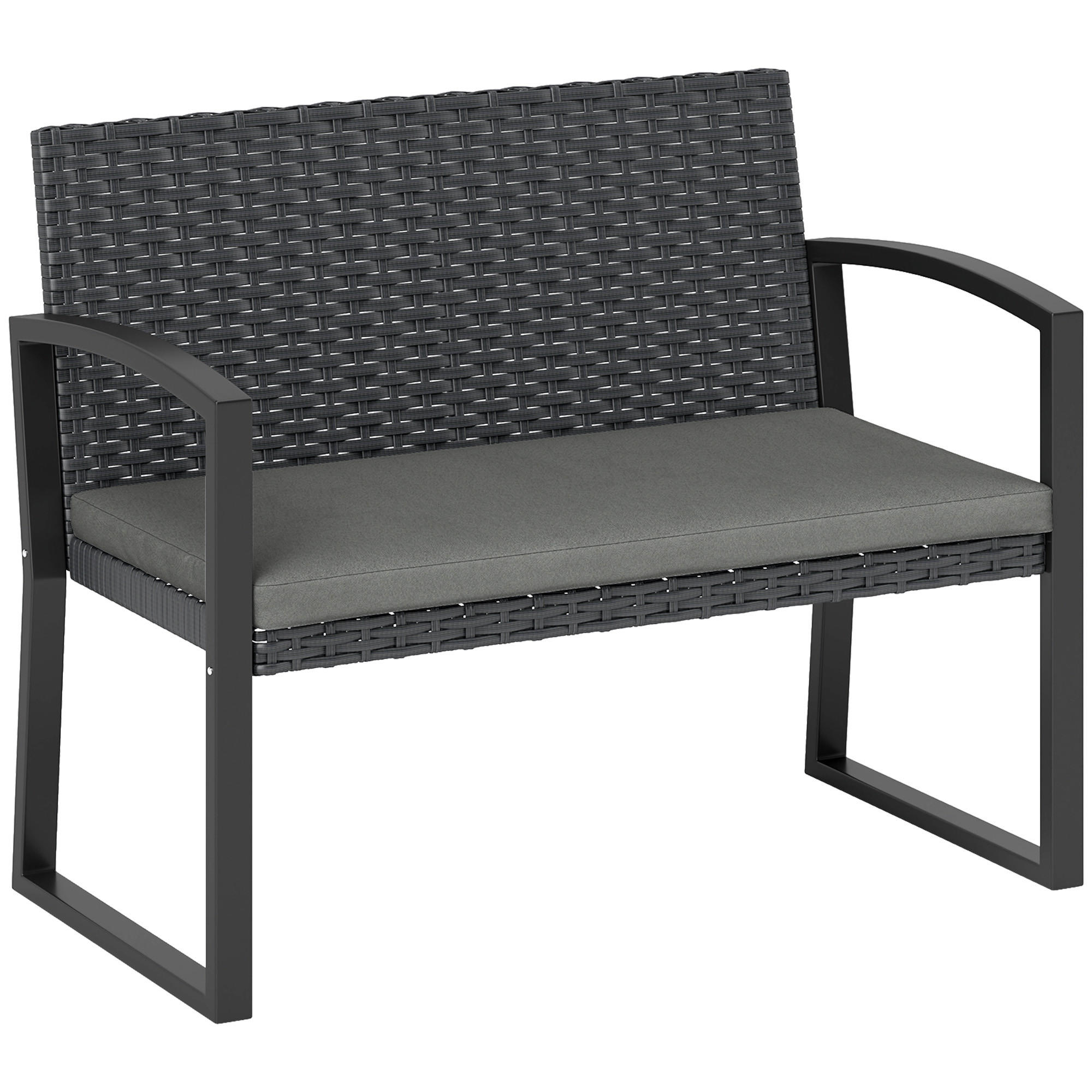 GARTENBANK 2-Sitzer DE-13681 mit Polsterkissen Grau & Schwarz - Grau, Kunststoff/Metall (103/78/58cm) - ComfortXL