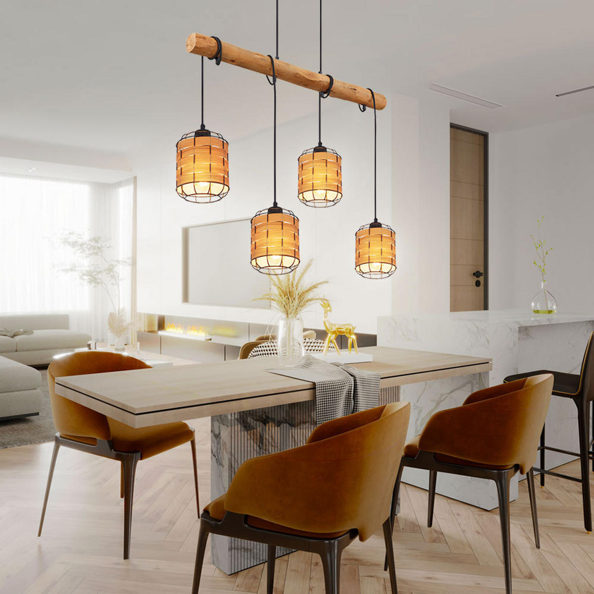 LED HÄNGELEUCHTE Metall Holzoptik Braun - Braun, Metall (80/15/120cm) - Globo Lighting