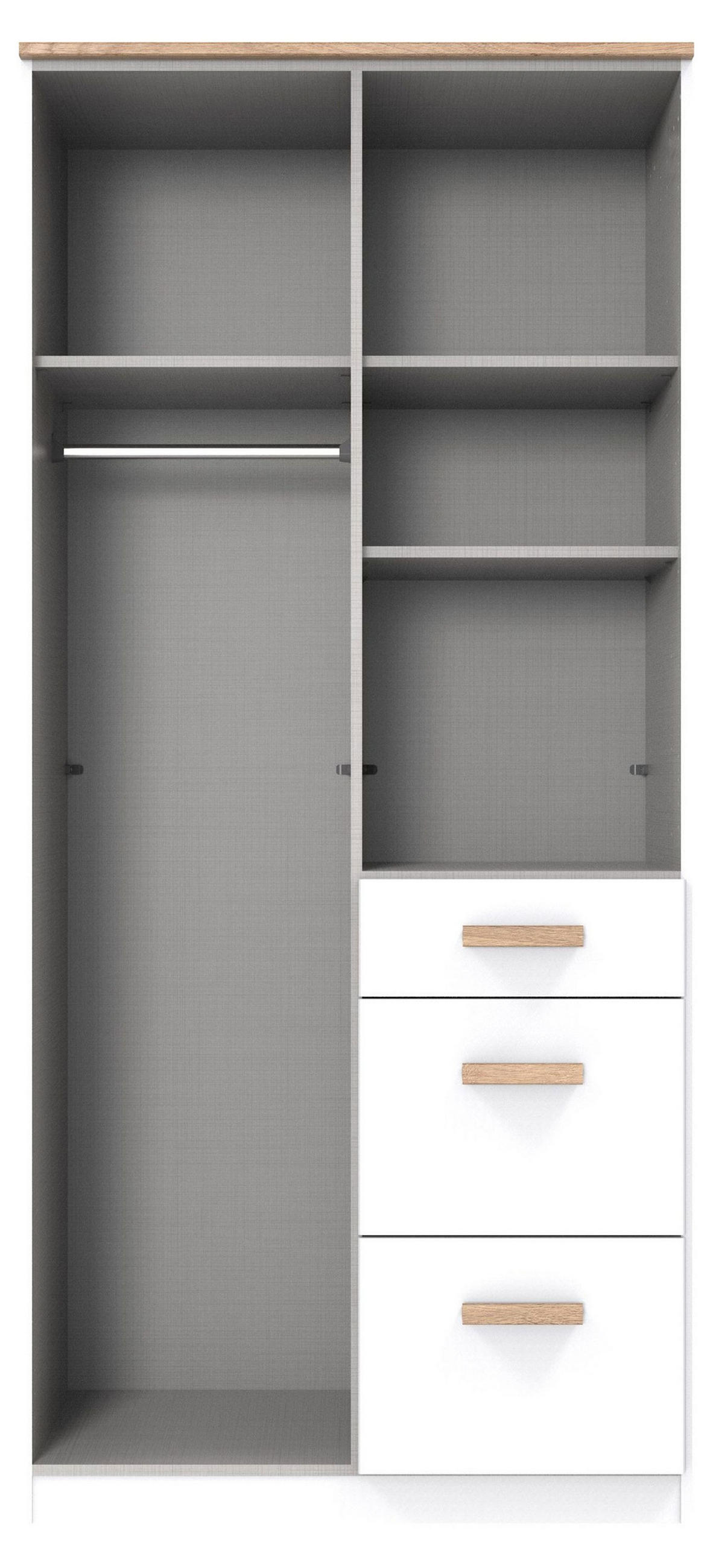 KLEIDERSCHRANK Gotland weiß / Plankeneiche - Hirnholz 91 / 58 / 199cm - Eichefarben/Weiß, Holz/Holzwerkstoff (91/199/58cm) - Wimex