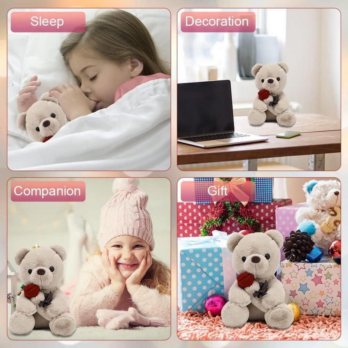 PLÜSCH-TEDDYBÄR mit Rose 23 cm Braun - Braun, Textil (5/10cm)