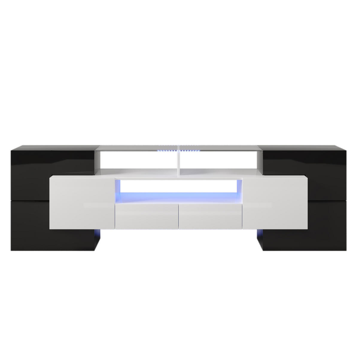 LOWBOARD 200/35/60 cm aus Holzwerkstoff mit LED-Beleuchtung Schwarz/Weiß - Schwarz, Holzwerkstoff (200/60/35cm) - Modenvie