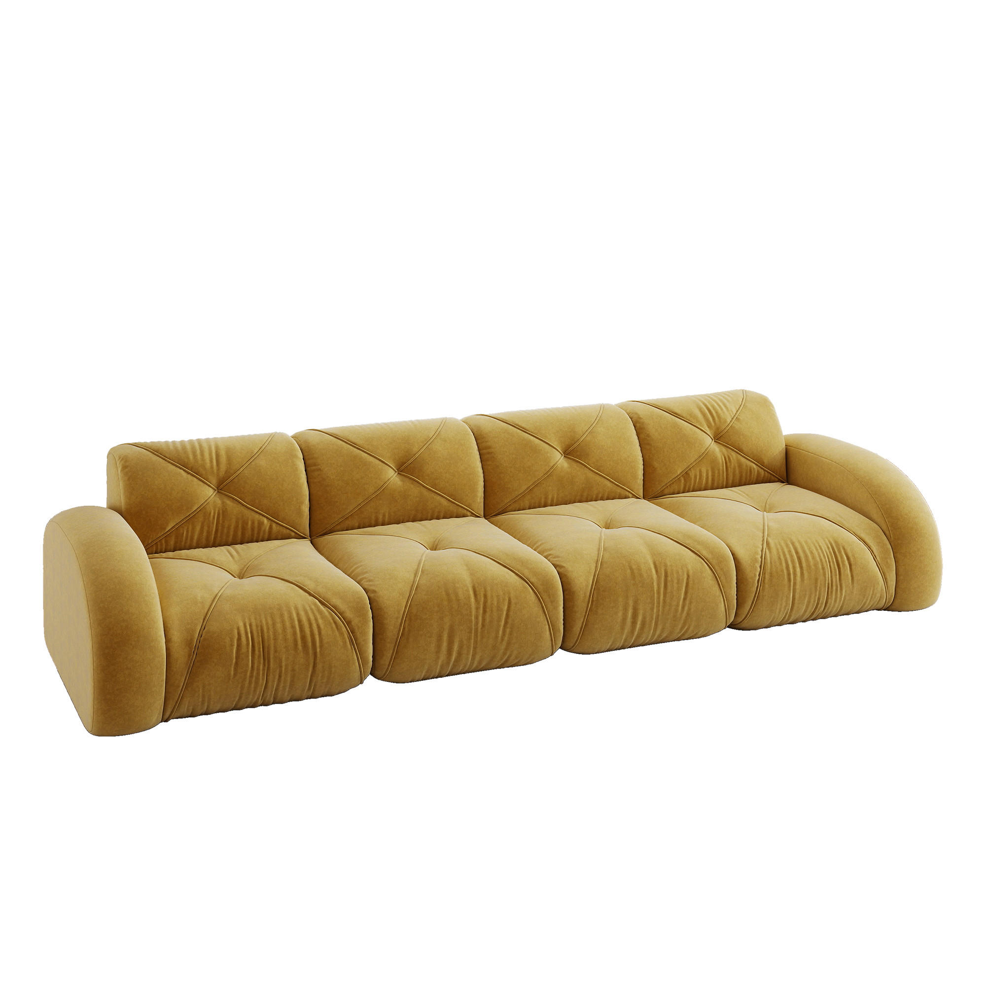 4-SITZER Sofa 358x95x76 cm aus Chenille-Stoff rahmenlos modular, gelb - Gelb, Textil (95/76/358cm)