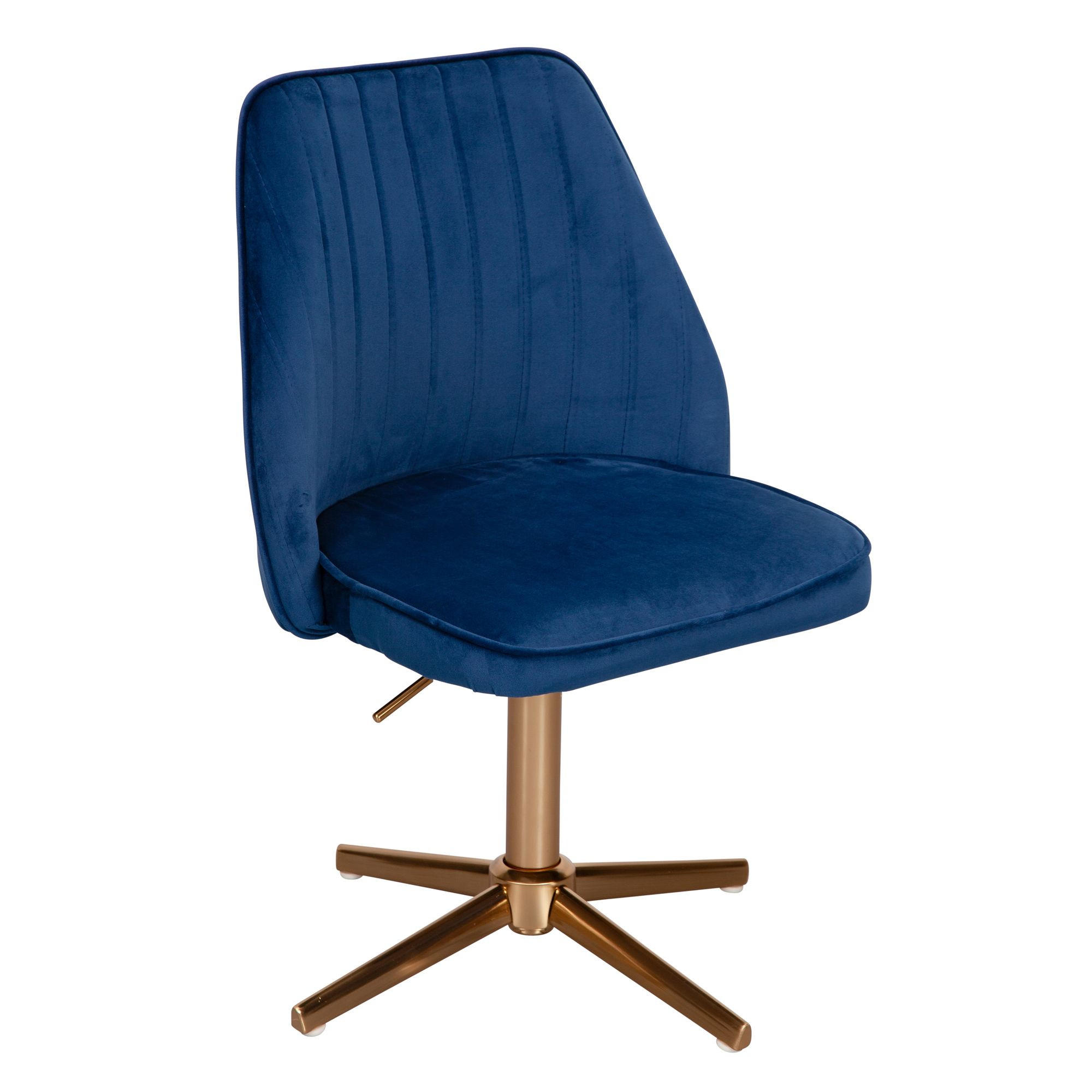 DREHSTUHL Samt mit Höhenverstellung, Eisenfuß und 360° Drehfunktion TANARO, Blau 60x60x100 cm - Blau/Goldfarben, Textil/Metall (60/100/60cm) - KADIMA DESIGN