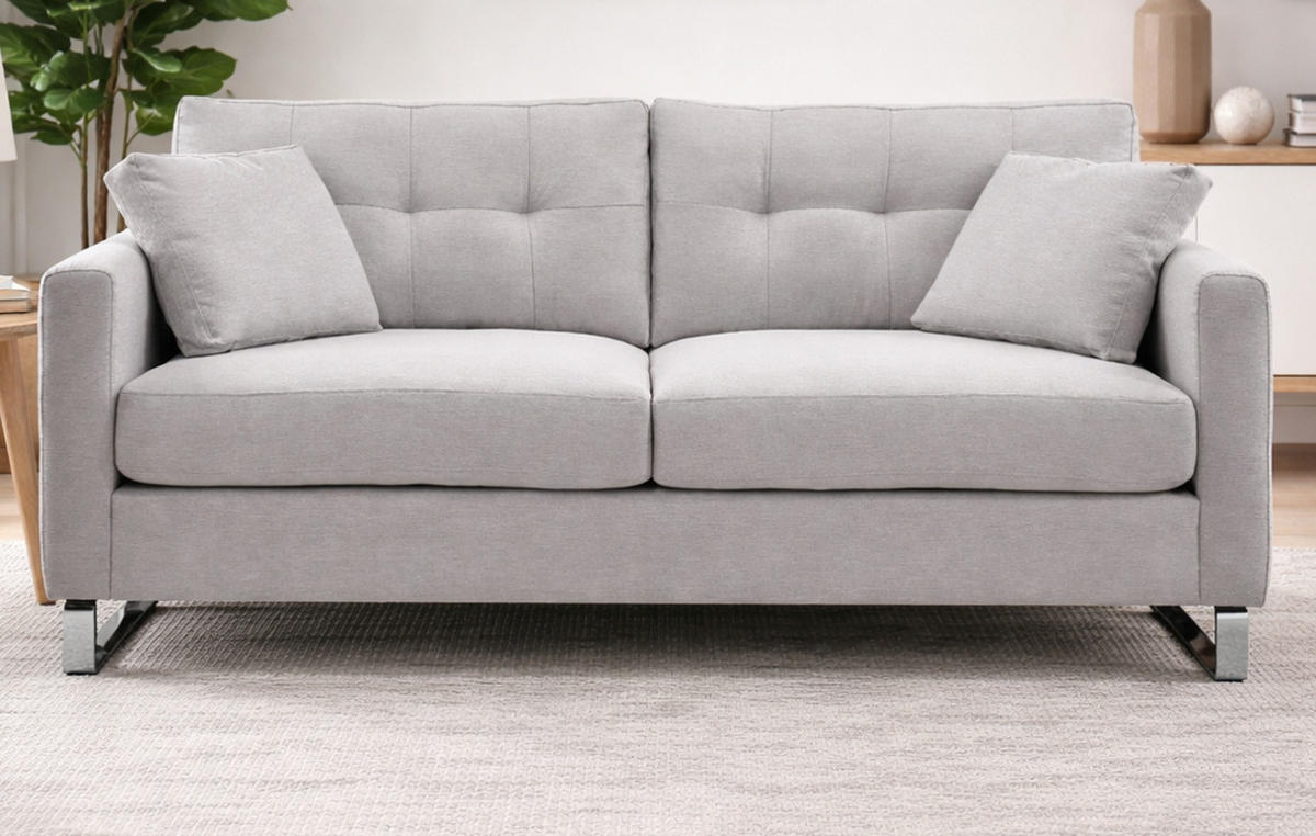 SOFA hellgrau Flachgewebe 2,5-Sitzer 203 cm, Couch mit Steppoptik - Chromfarben/Hellgrau, Holz/Textil (203/92/94cm) - Inn.Furn