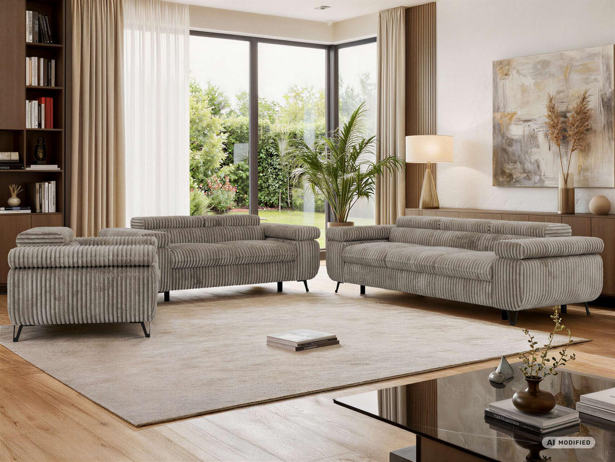SEDACÍ SOUPRAVA PETER 1+2+3 - Světle hnědá Manšestr - černá/světle hnědá, kov/textil (262/76/99cm) - MKS