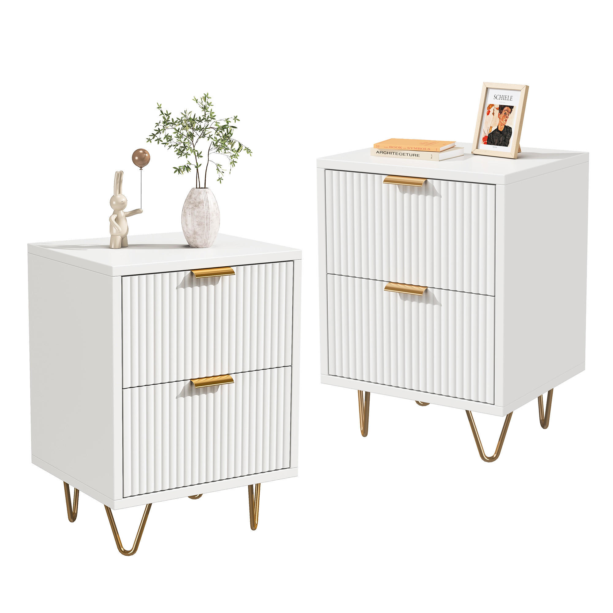 NACHTTISCH 2er-Set Weiß Mit 2 Schubladen 40x40x55 Cm Für Schlafzimmer - Weiß, Holz (40/55/40cm)