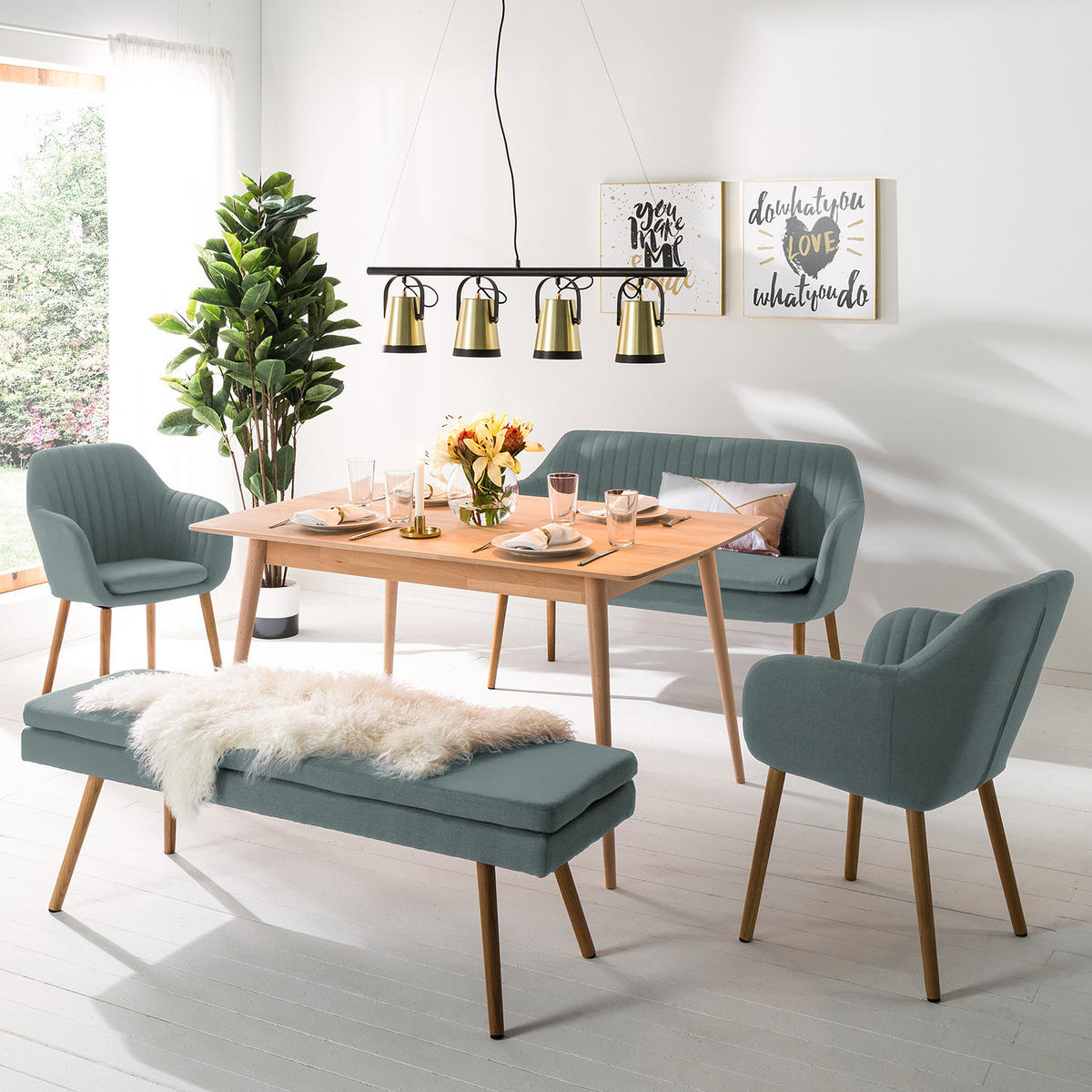 KÜCHENSOFA - Webstoff - Mintgrün/Grau, Textil (130/85/62cm) - home24