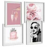 BILDER SET 4er Set - 50x50 cm & 40x60 cm Weißer Rahmen - Stilvolle pinkfarbene Accessoires - Weiß, Kunststoff (50/50cm) - TULUP