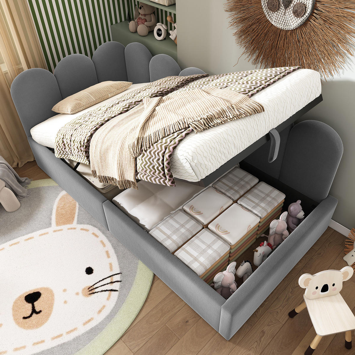 KINDERBETT Polsterbett 90/190 cm aus Samt mit hydraulischem Stauraum Grau - Grau, Textil (90/190cm) - Modenvie