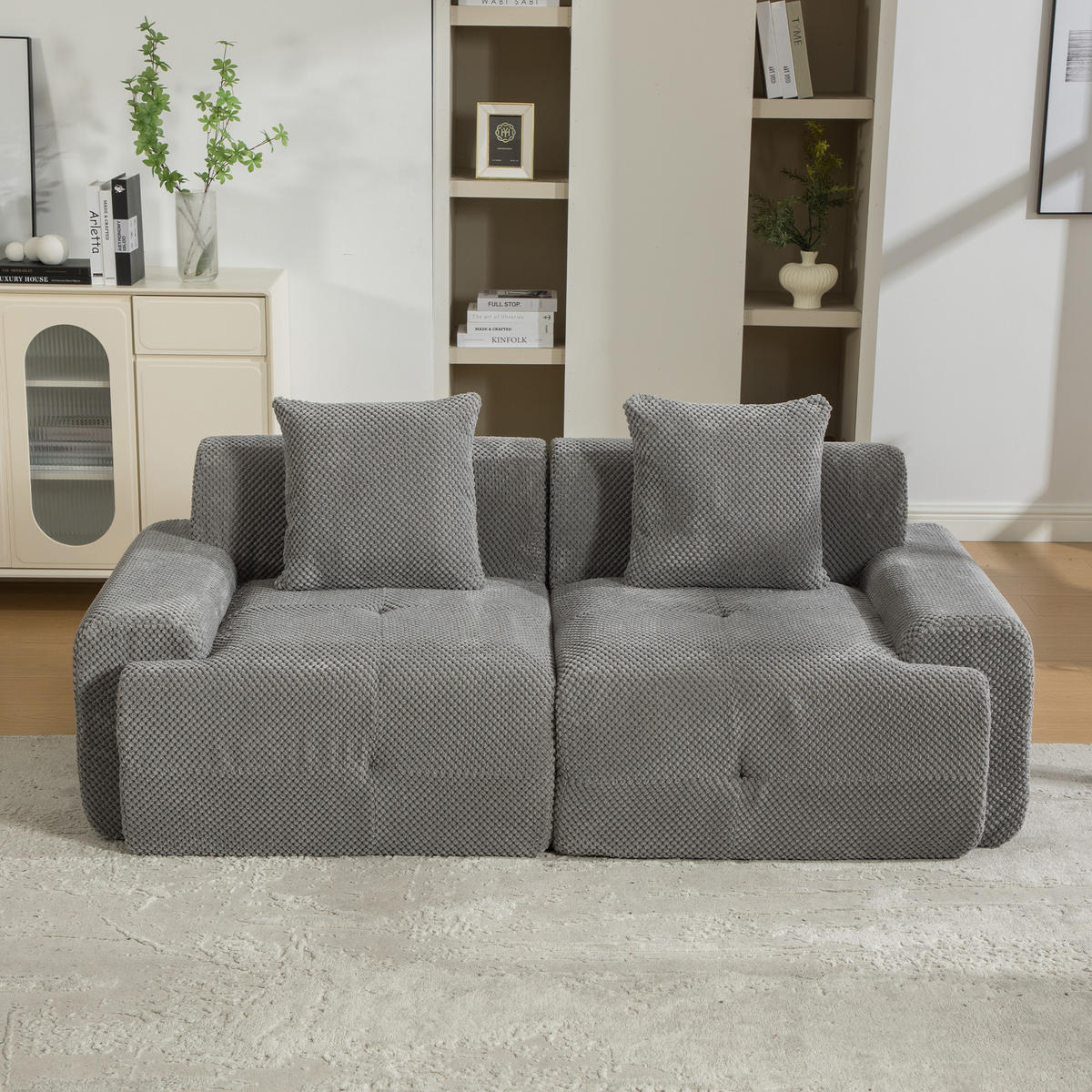 2-SITZER SOFA Chenille Grau mit Kissen - Grau, Textil (190/75/89cm) - WISHDOR