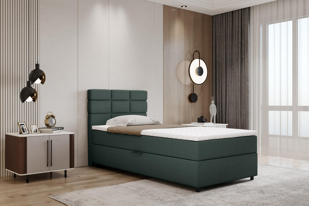 BOXBETT Reve 100 x 200 cm mit Bettkasten und Lattenrost ohne matratze - dunkelgrün - Dunkelgrau, Holz (100/206cm) - Panda Möbel
