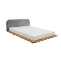 MASSIVHOLZBETT Eyko BORA, 140/200, Wildeiche - lackiert, Samt-Kopfteil Grau - Eichefarben/Grau, Holz/Textil (140/200cm)
