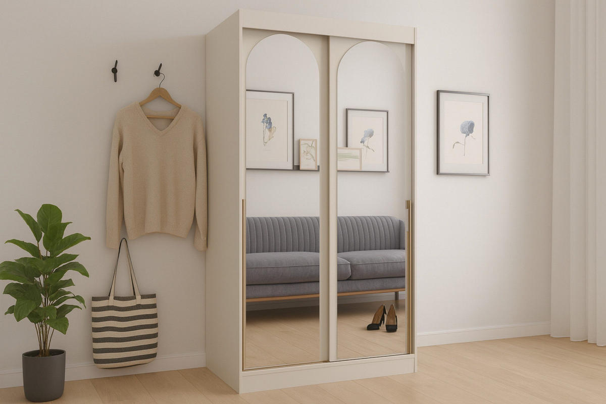 SCHIEBETÜRENSCHRANK MOSSA 120 / 215 / 65 cm in Kaschmir / Gold - Kaschmir/Goldfarben, Holzwerkstoff (120/215/65cm) - Deine Möbel 24