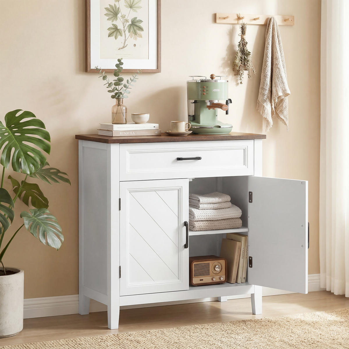 SIDEBOARD Weiß/Holzfarben, 2 Türen, 76/35/80 cm - Weiß, Holz (76/80/35cm) - PANGIVO