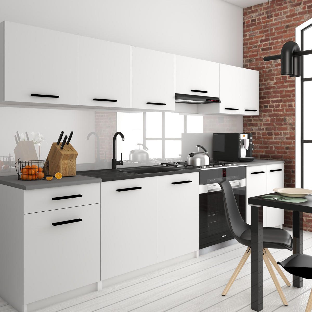 KÜCHENZEILE Italia 2 240 cm, mit Arbeitsplatten, Weiß Matt - Weiß, Holz (240/143/60cm) - B BELINI GROUP