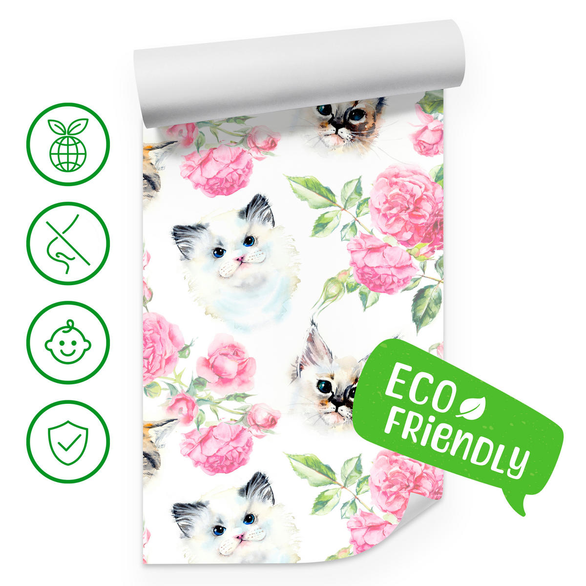 FOTOTAPETE für Badezimmer Kätzchen Rosen Blumen 100x70 - Beige/Rosa, Papier (100/70cm) - Muralo