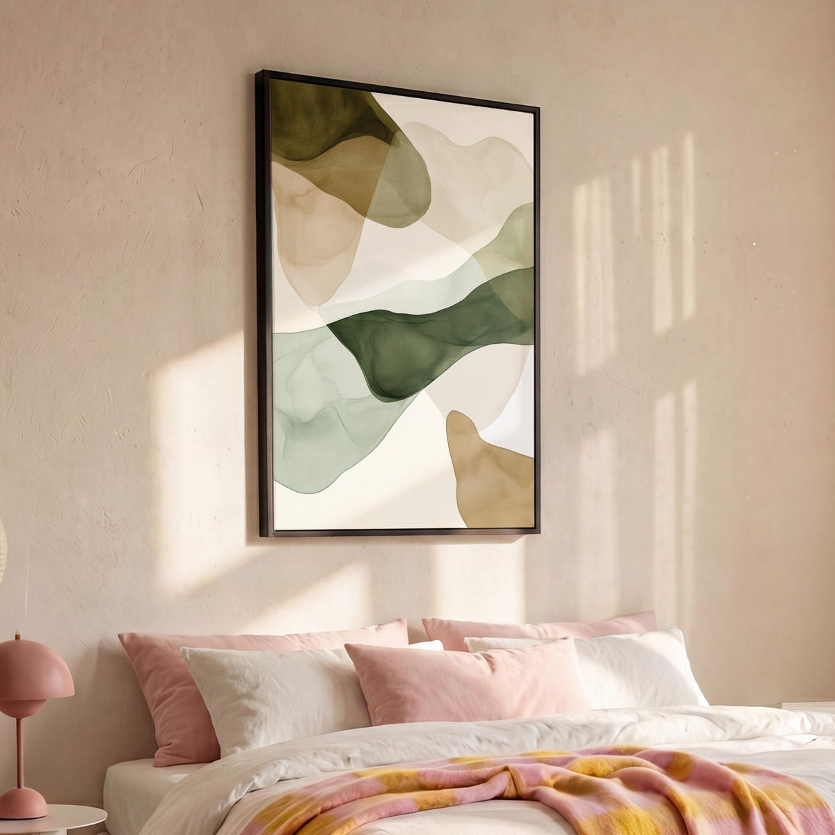 LEINWAND Bilder mit Rahmen - Japandi - Abstrakt - Grün - 80x120 - Salbeigrün, Textil (80/120cm) - MuchoWow