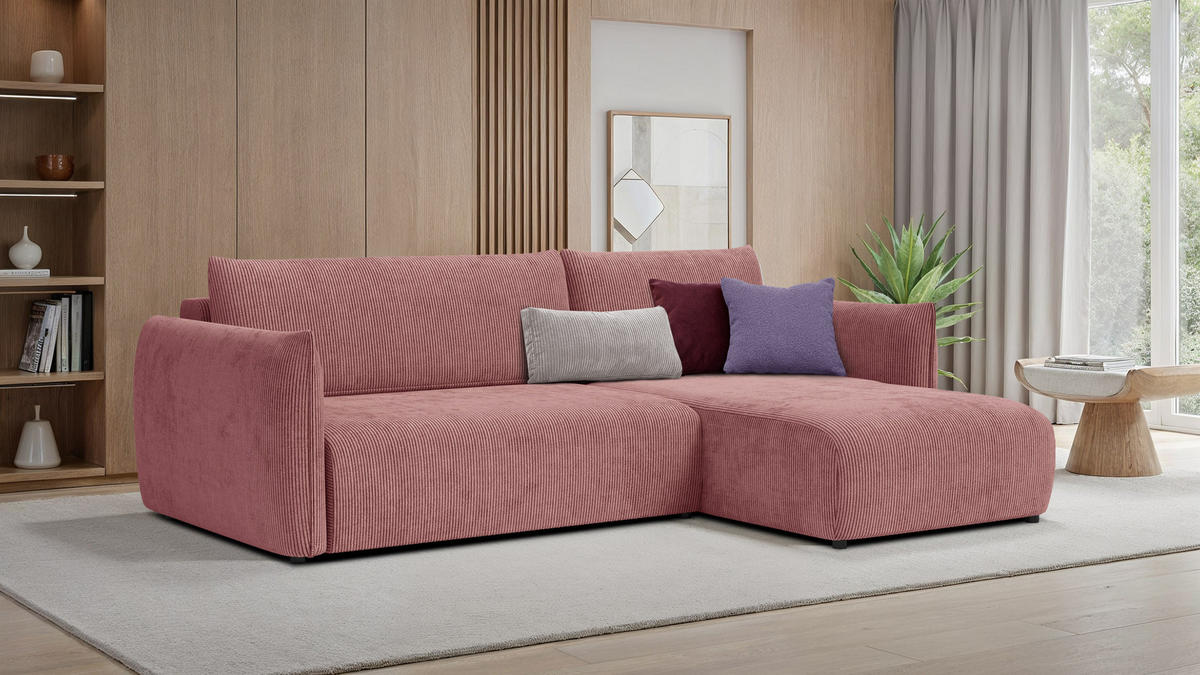 ECKSOFA TAUER 3-Sitzer links, altrosa - Schwarz/Altrosa, Holz/Textil (248/173cm) - Courtois Laville