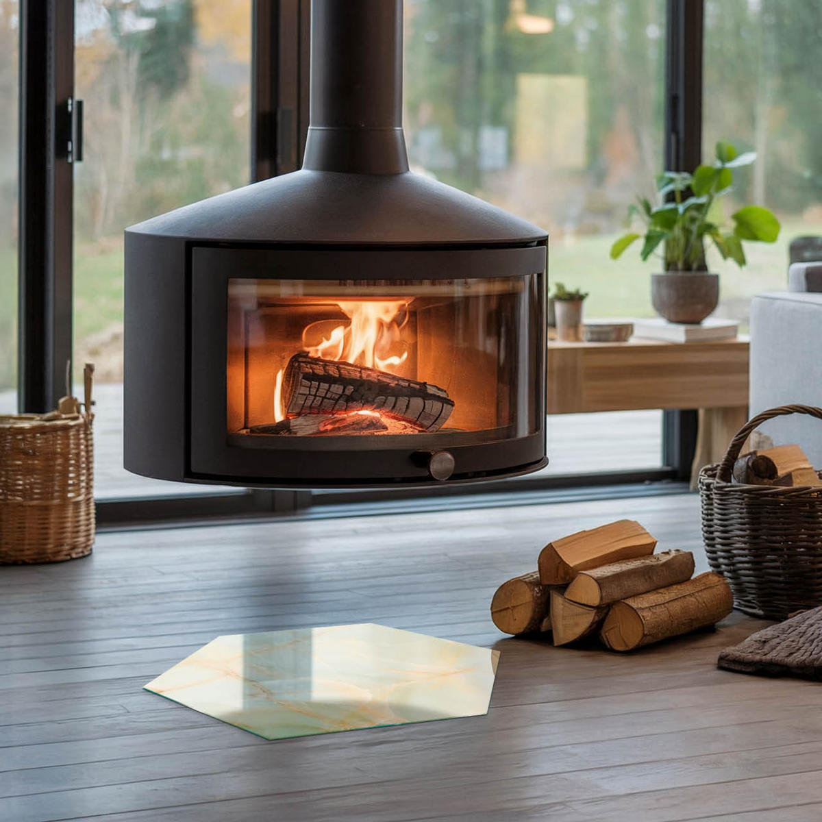 GLASPLATTE für Kamin h40 cm - Türkis, Glas (40/40/0.4cm) - TULUP