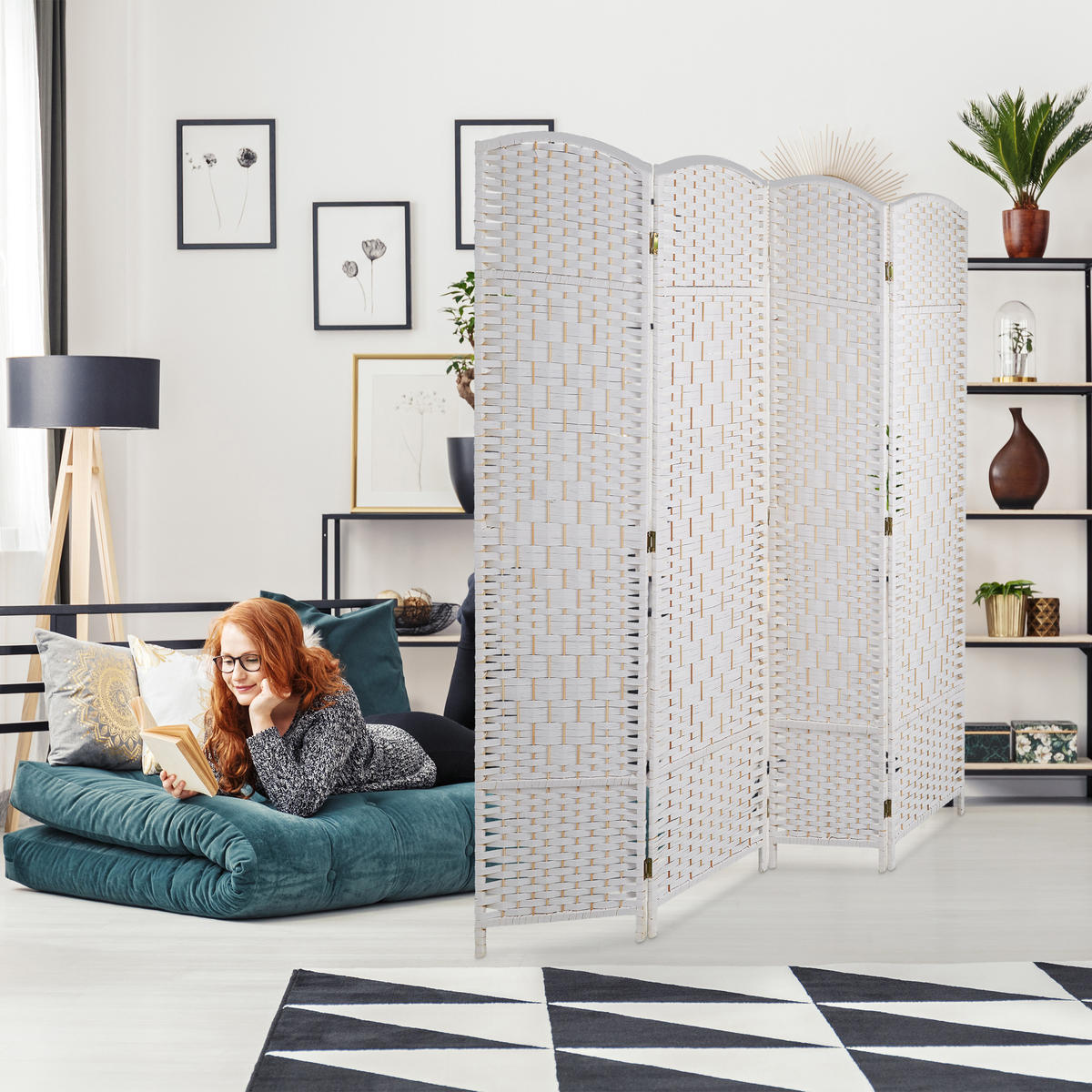 PARAVENT - Weiß, Holz/Papier (160/170/2cm) - Relaxdays