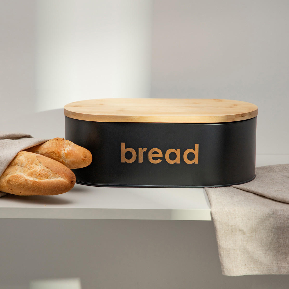 BROTKASTEN Parma schwarz 34/18,5/12 cm - Schwarz, Metall (18/12/37cm) - Homla