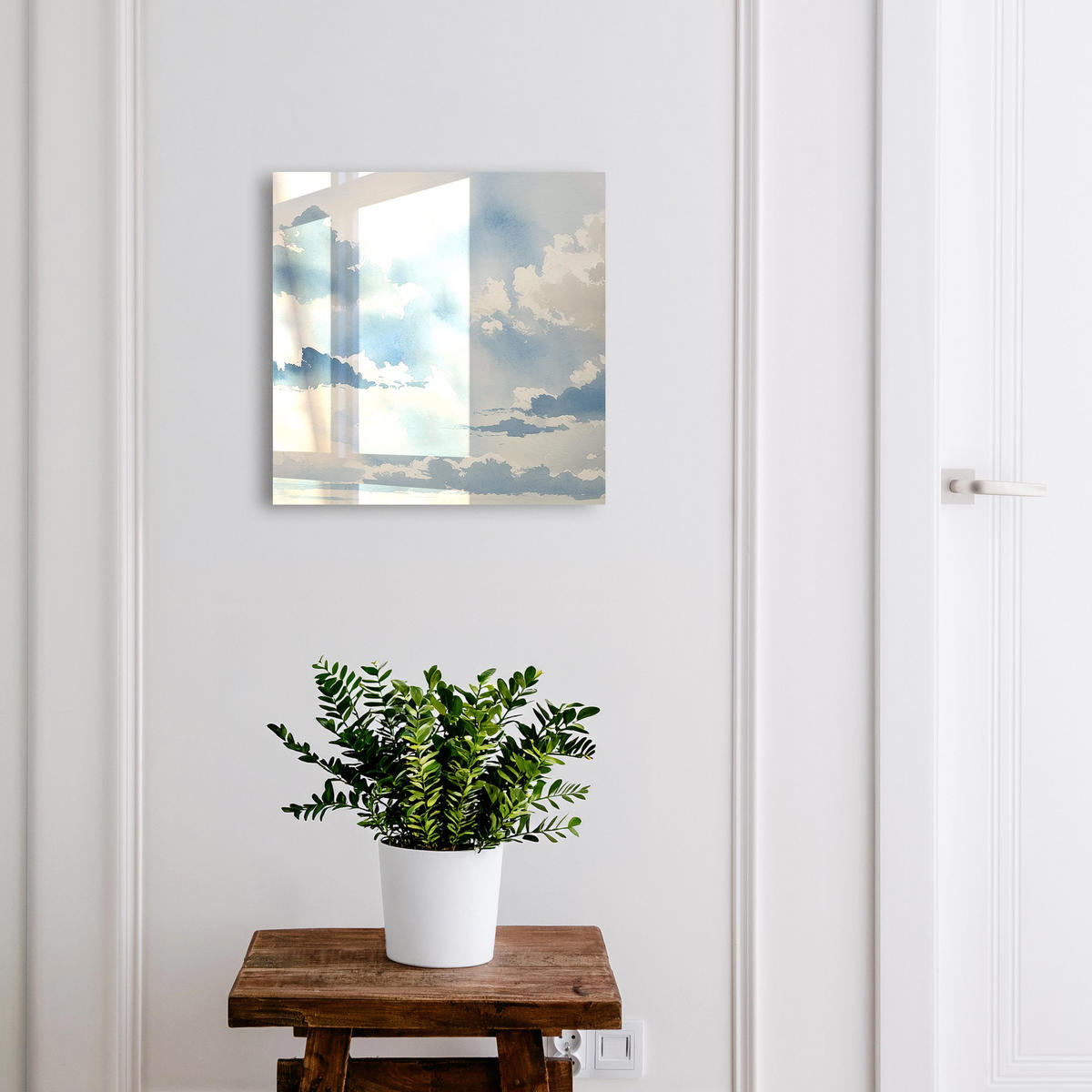 SCHLÜSSELBOX Weiß 30x30 cm – Türöffnung nach rechts - Wolken am Himmel - Blau, Metall (30/30/5cm) - TULUP