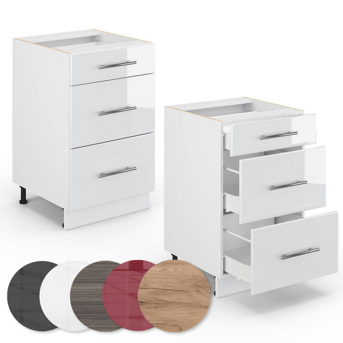 KÜCHENUNTERSCHRANK Fame-Line Weiß Hochglanz 50 cm ohne AP - Weiß Hochglanz/Weiß, Holzwerkstoff (50/82/51.6cm) - Vicco