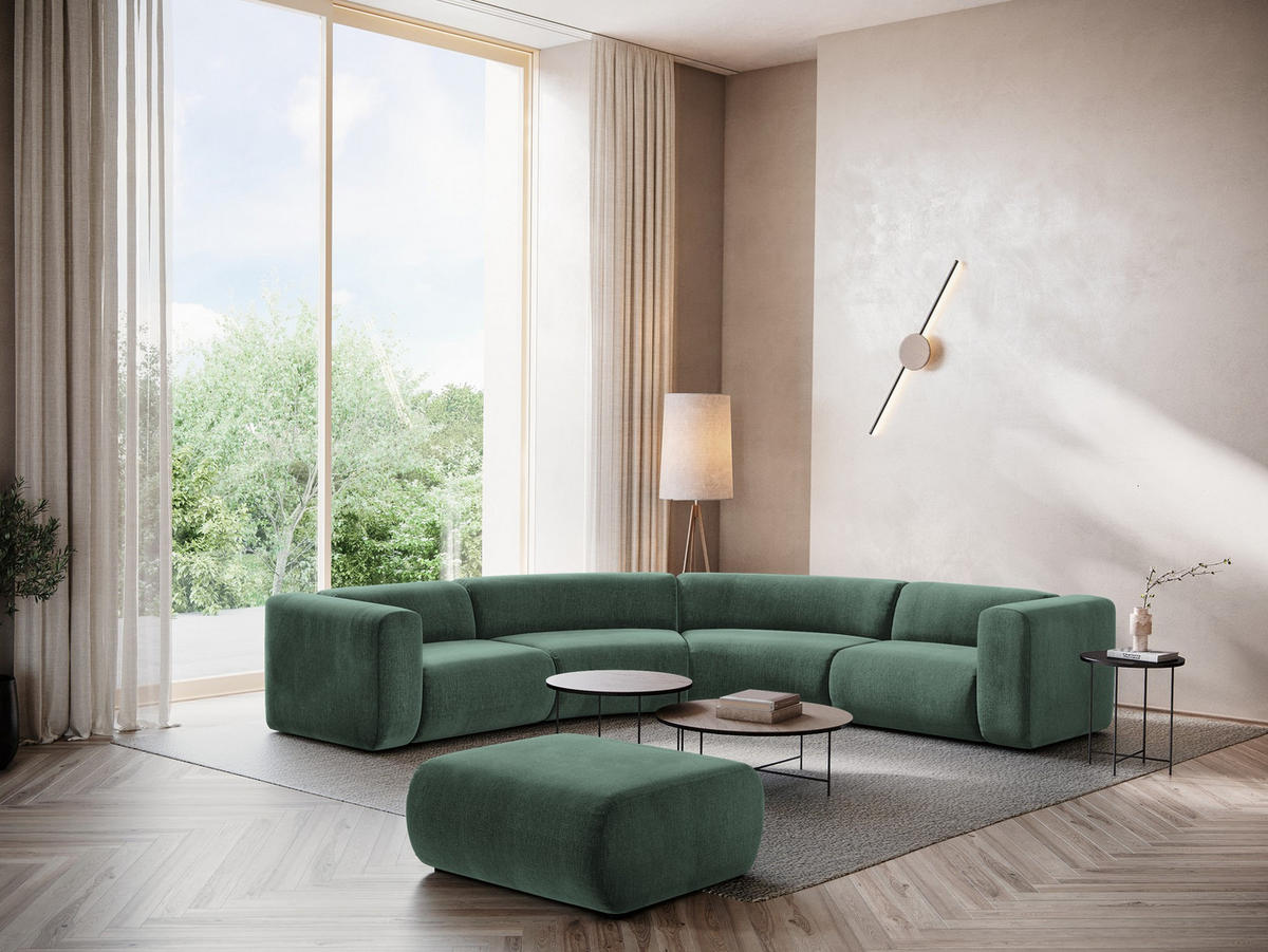 POUF Chenille Stoff Grün - Schwarz/Grün, Kunststoff/Textil (94/40/89cm) - Makamii