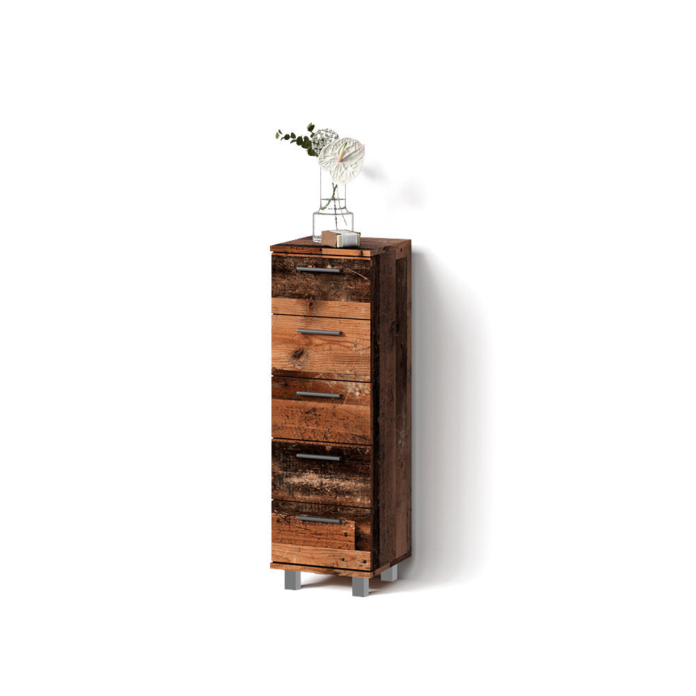Livinity® STŘEDNÍ SKŘÍŇKA Eisak Rustikální dub 30 x 95 cm s 5 zásuvkami