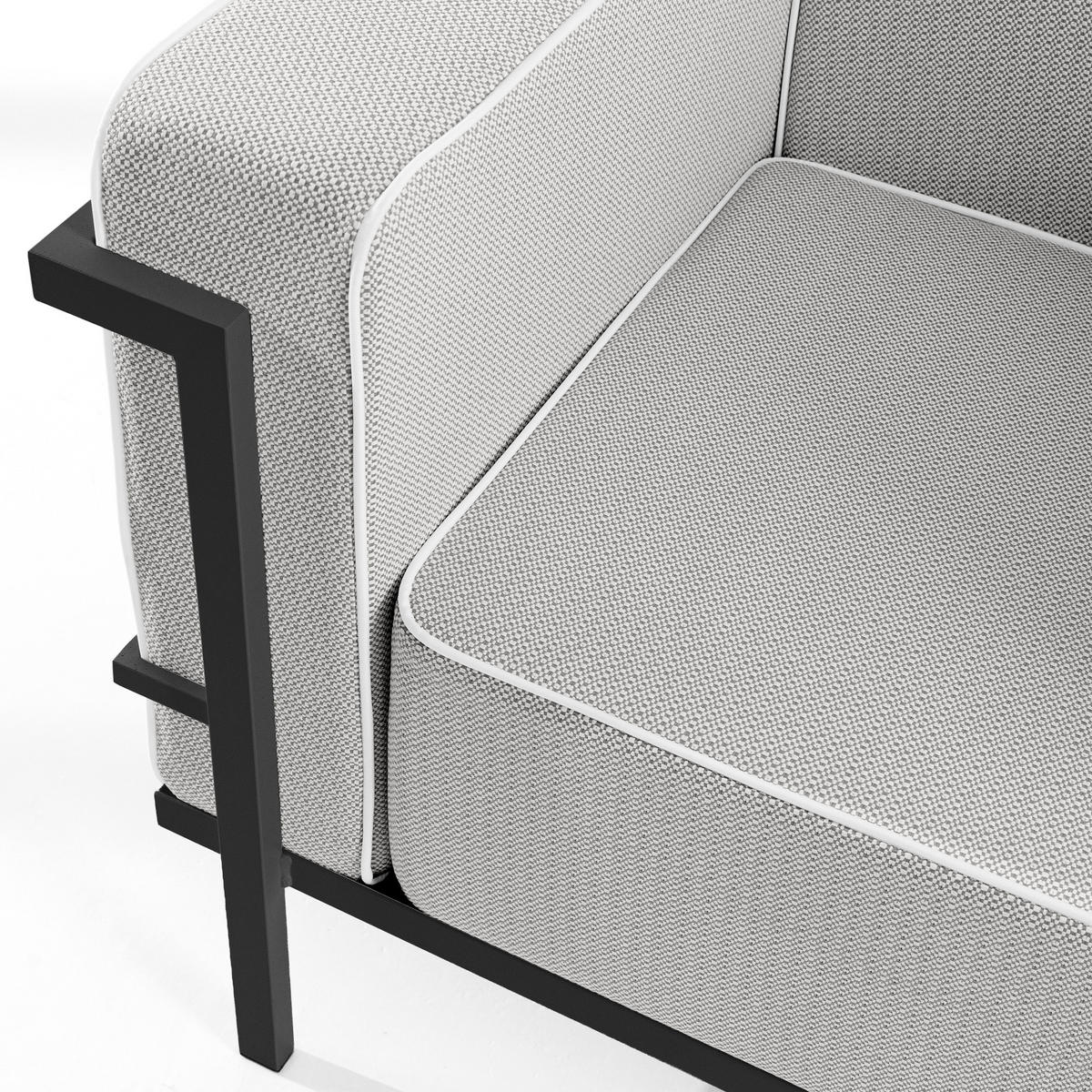 GARTENSOFA TRIGLO 3-Personen, Stahlrahmen, Modern, Dunkelgrau - Dunkelgrau/Weiß, Textil/Metall (229/70/69cm) - KONSIMO®