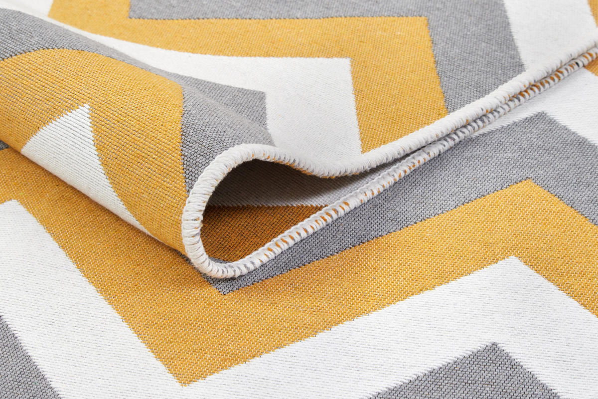 TEPPICH AZTECA Weiß Grau Gelb 80/200 cm - Gelb/Weiß, Naturmaterialien (80/200cm) - Tapiso