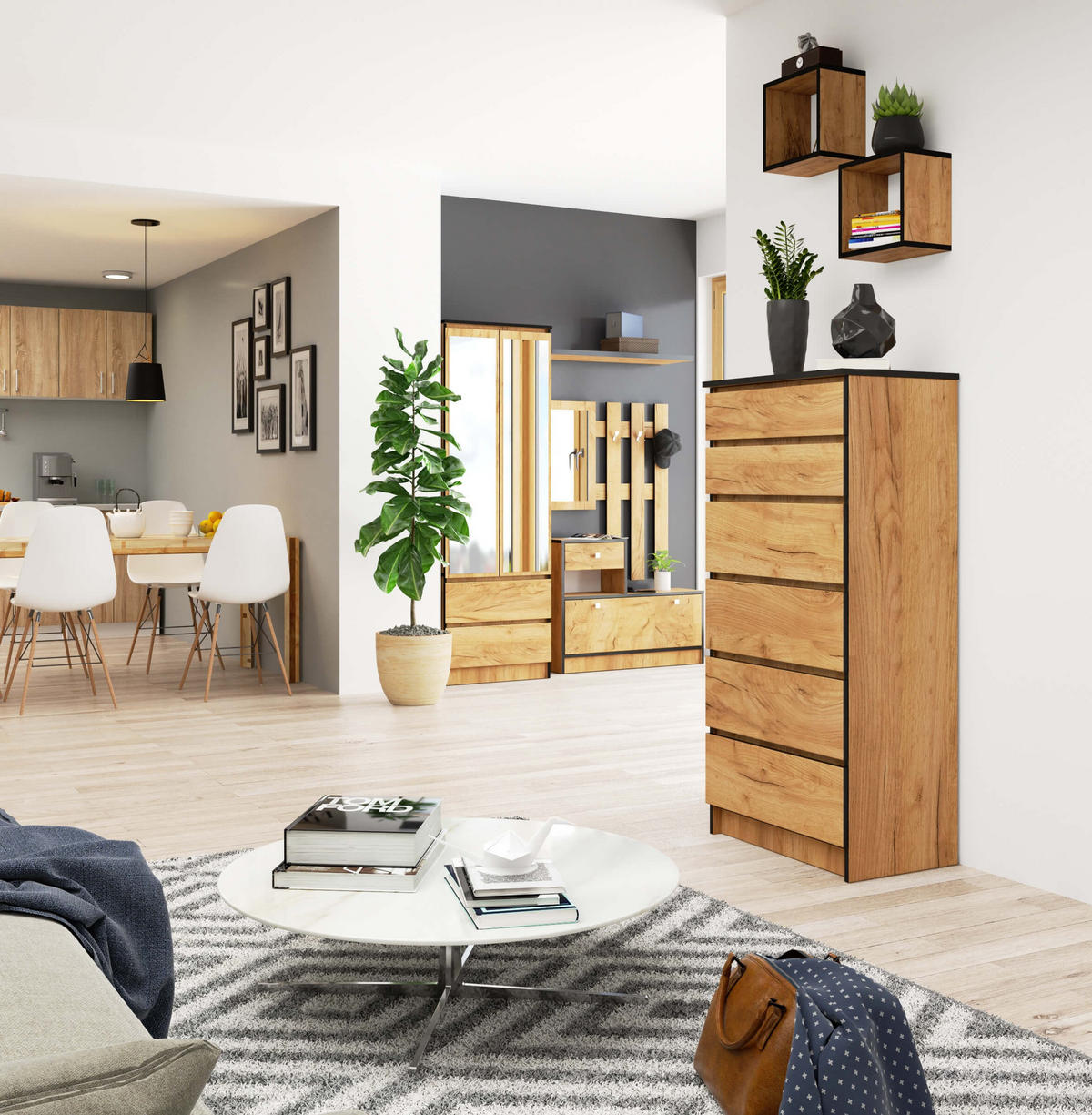 KOMMODE Eiche Craft 130/60/40 - Eiche Wotan, Holzwerkstoff (60/130/40cm) - RAUMHIRSCH FURNITURE