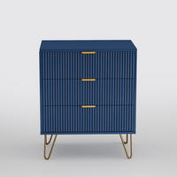 KOMMODE Dunkelblau mit 3 Schubladen & goldenen Metallfüßen - Dunkelblau, Holzwerkstoff (40/70/60cm) - SHOPENTRA