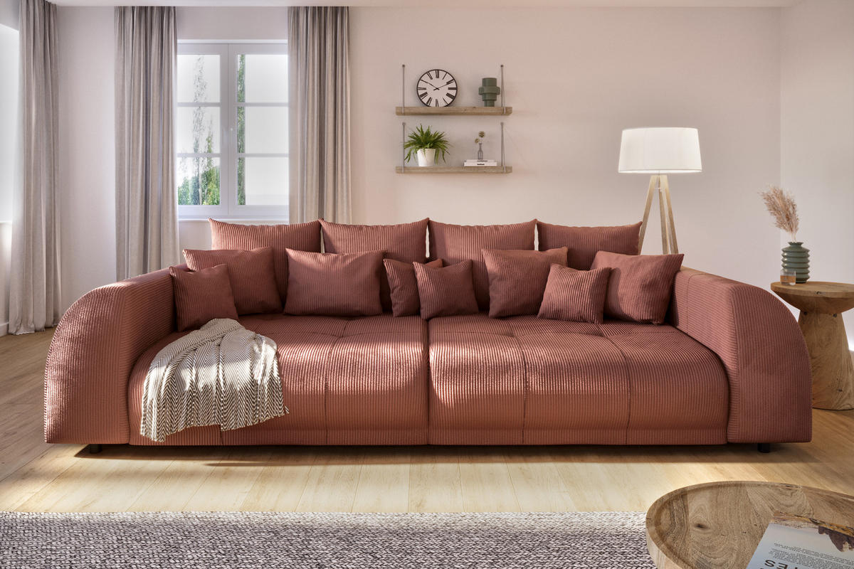 BIGSOFA Levana 5 Sitzer Terrakotta Cord-Stoff - Terracotta/Schwarz, Holz/Kunststoff (310/86/135cm) - S-Style Möbel