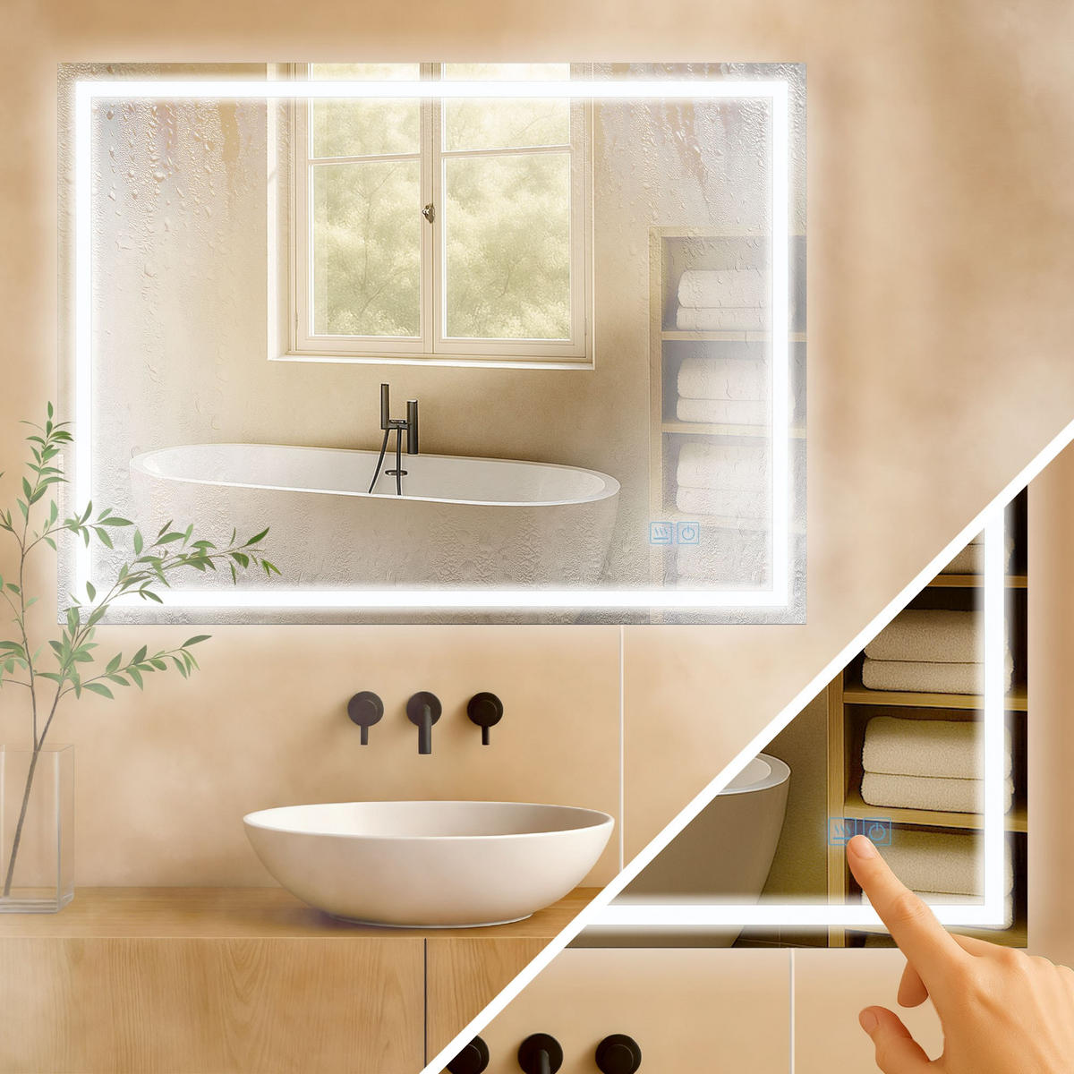 BADSPIEGEL Graz 60x80 ohne Bluetooth 80x3,5x60cm Glas Klarglas Badezimmerspiegel - Klar, Glas (80/60/3.5cm) - DELUKE