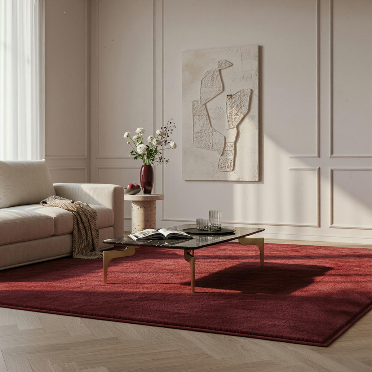 TEPPICH Kurzflor Uni Modern Waschbar Schlafzimmer Strapazierfähig Rot 140x200 cm OEKO-TEX – NECKAR - Rot, Textil (140/200cm) - KADIMA DESIGN