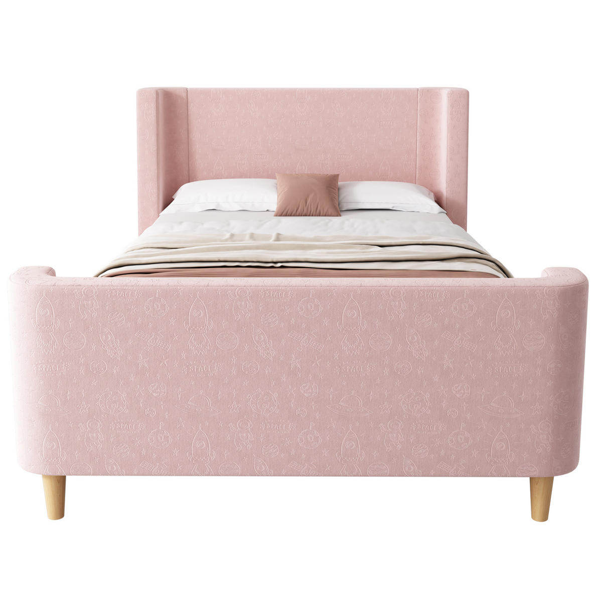 KINDERBETT 90/200 cm in Rosa mit Samtbezug und Weltraummuster - Pink, Textil (90/200cm) - BEAOK